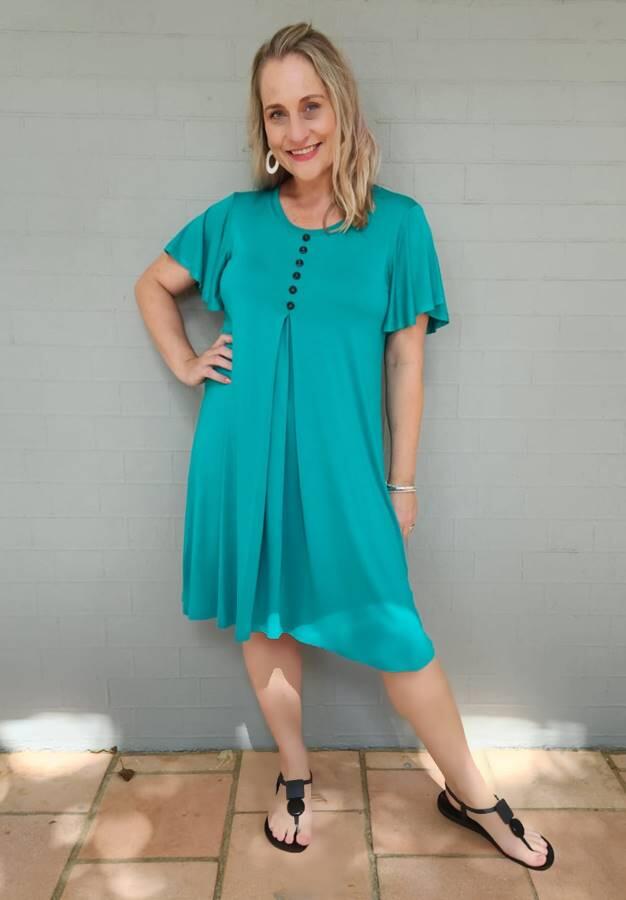 Button front clearance knee length dress