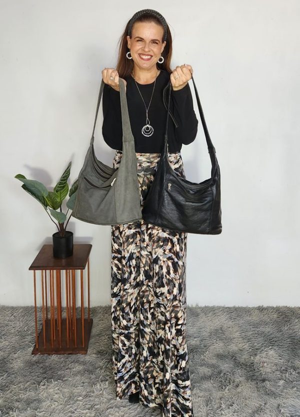 Two Lilly Genuine Leather Handbags, Grey and Black