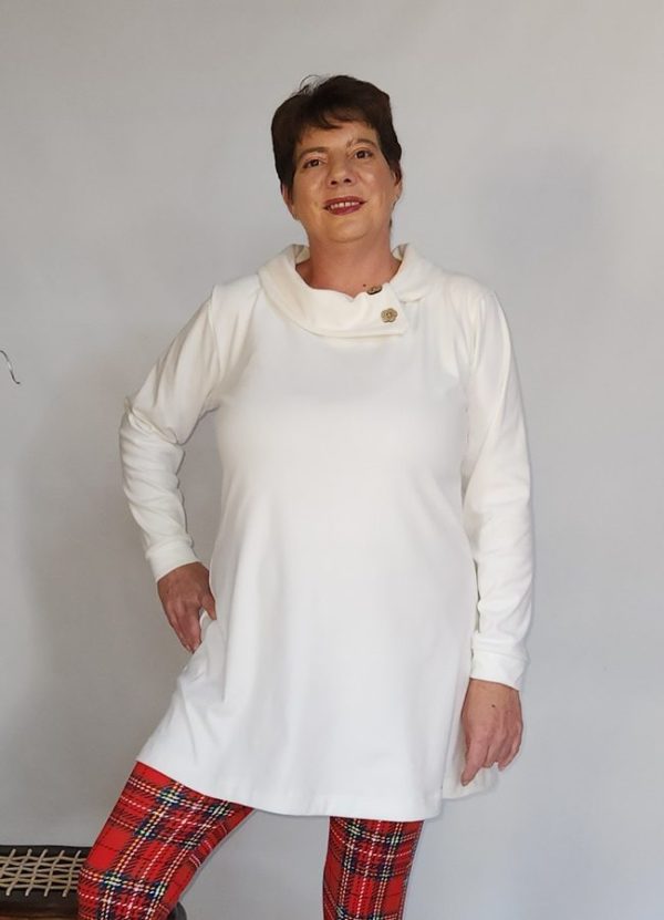 Sophia Long Sleeve Button Cowl Neck Top - Image 3